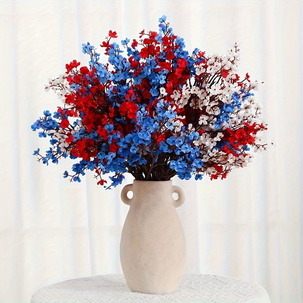 4th of July Artificial Flowers 15pcs Patriotic Red White Blue Fake Flower Arrangements Independence Day Home Decor Table Centerpiece Indoor Outdoor Maintenance Free Holiday Decoration