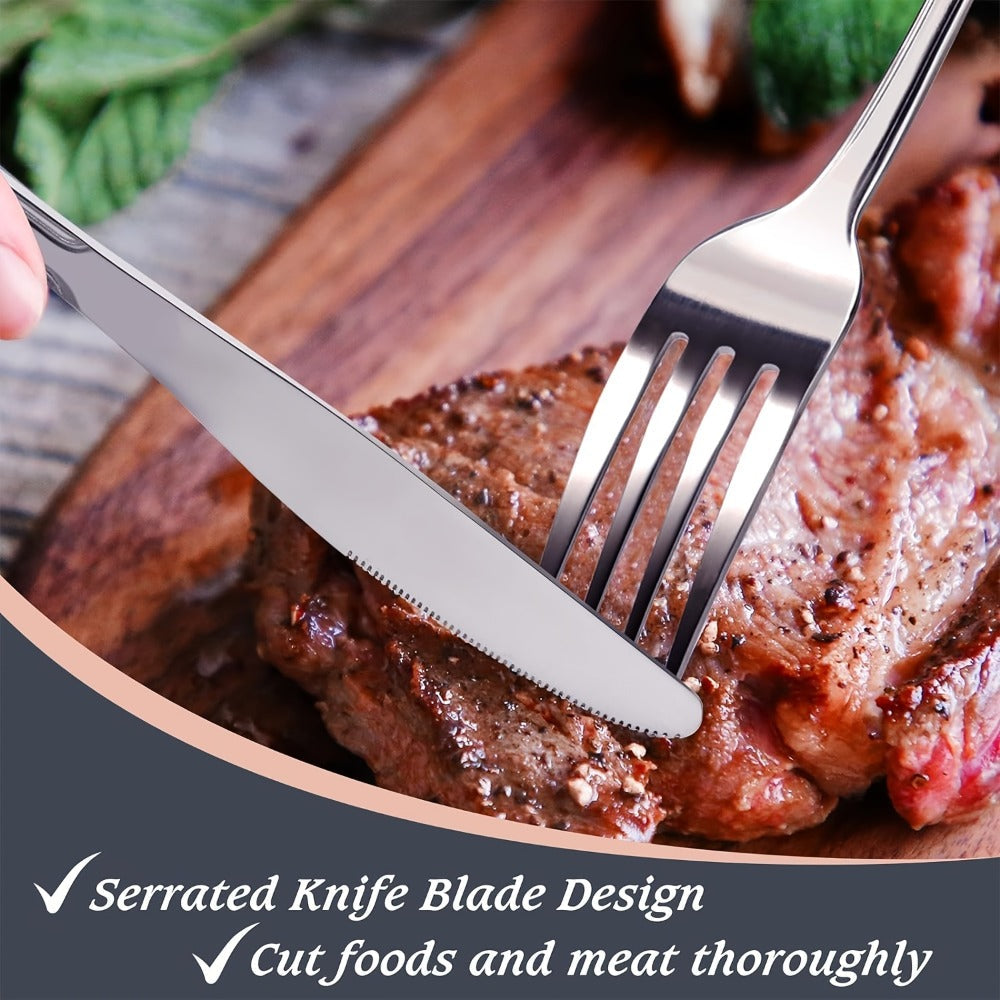 Stainless Steel Flatware Cutlery Set ¨C Mirror Polished, Dishwasher Safe, Silver & Black Options, Service for 4 / 8 / 12 ¨C Kitchen Utensil Set for Home, Restaurant & Wedding Gift