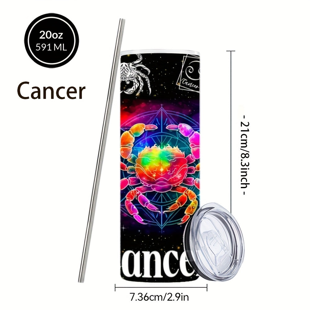 Zodiac Tumbler 20oz Stainless Steel Insulated Travel Cup with Lid & Straw Horoscope Coffee Mug All 12 Signs Hot Cold Drinks Gift Birthday Halloween Christmas