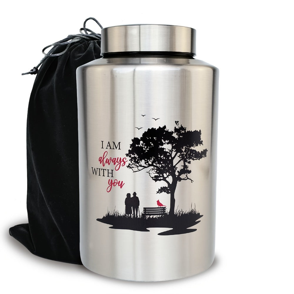 Cremation Urns for Human Ashes Large ¨C Stainless Steel Memorial Urn Holds 220 lbs, Decorative Butterfly Cardinal Fairy Design, Screw Lid & Seal Ring, Velvet Pouch Included, Adult Funeral Keepsake Urn