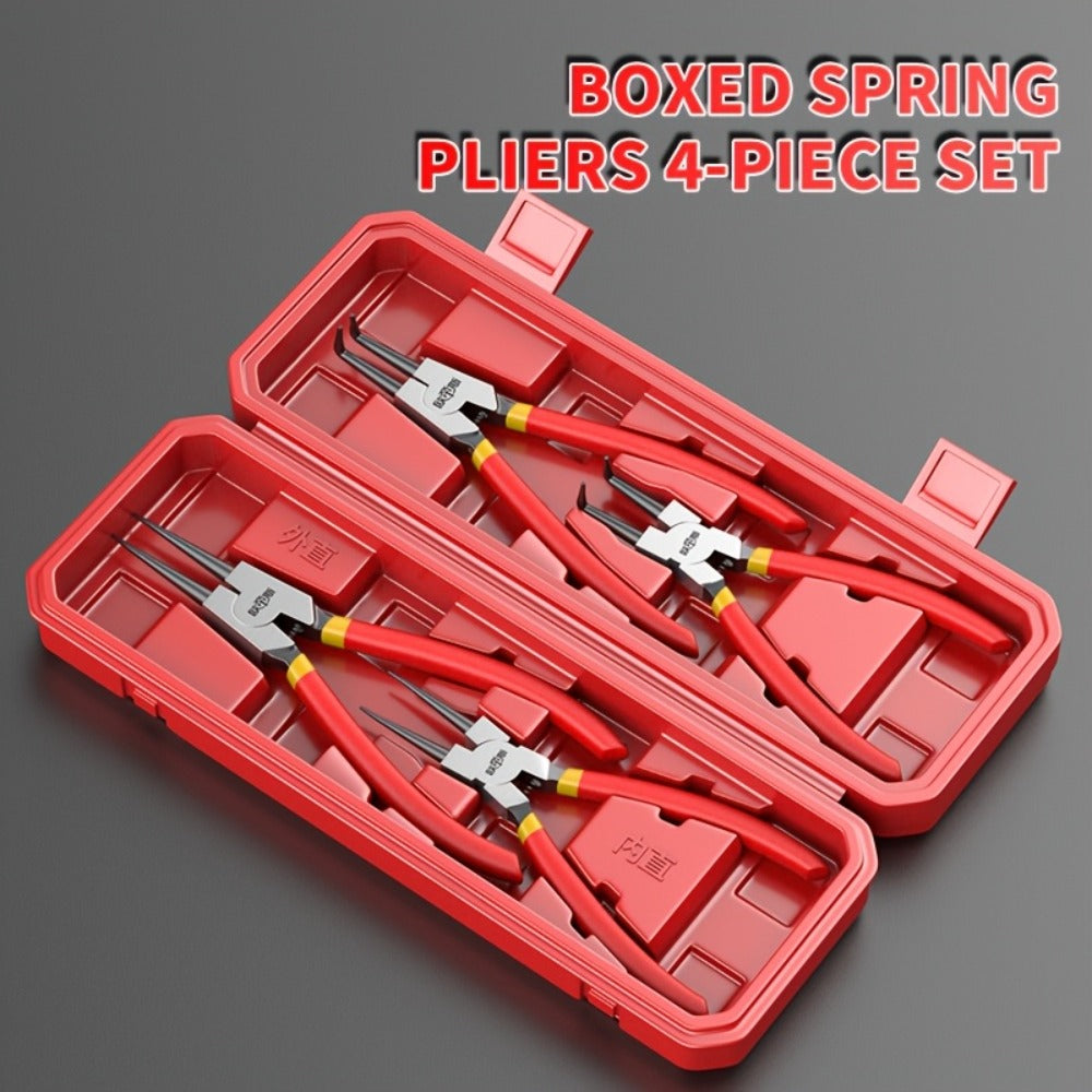 Snap Ring Pliers Set 4pcs - 7 & 9 Inch Straight Curved Jaw Internal External Circlip Pliers Spring Loaded Precision Retaining Ring Tool with Storage Box or Bag