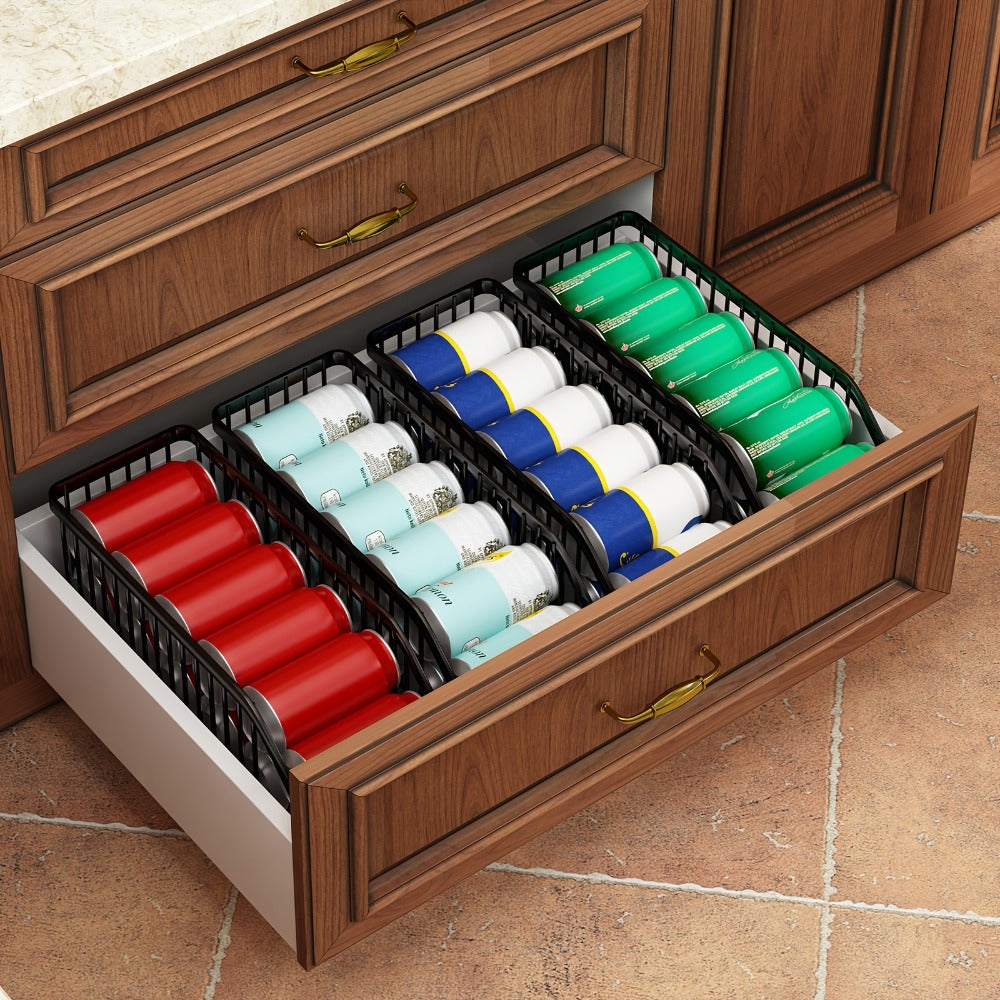 Stackable Can Organizer for Refrigerator 6-Pack | Metal Soda Can Holder Dispenser Storage Rack for Kitchen Pantry Cabinet Countertop, Black