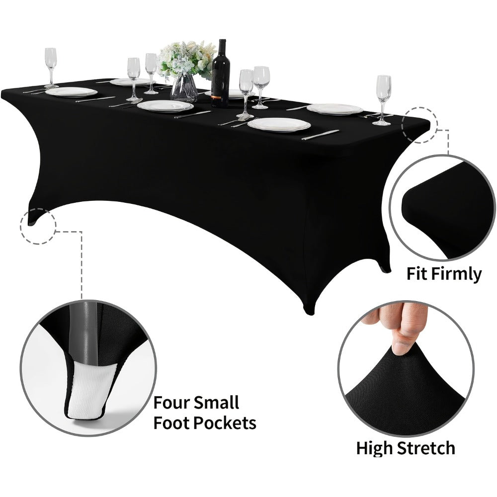 Spandex Tablecloth 6 Foot Rectangular Stretch Table Cover for Parties Weddings Banquets ¨C Wrinkle-Free Full Coverage Fitted Table Cloth for Events