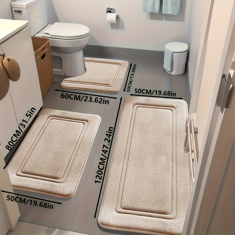 Bath Mat Set 3 Piece - Non-Slip Bathroom Rugs Super Absorbent Shower Mat, Thick Soft Bath Tub Floor Mat for Bathtub Shower Bathroom Heavy Foot Traffic, Modern Bathroom Decor Black Grey Beige Navy