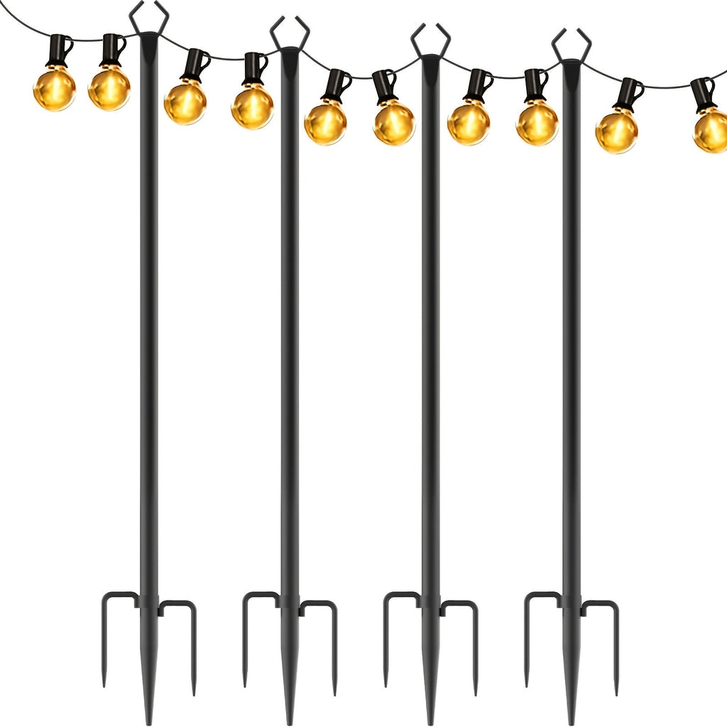 Outdoor String Light Poles 4 Pack - 11.1FT Heavy Duty Metal Forked Light Stand for Patio Backyard Garden Deck, Rustproof All-Season String Light Pole for Wedding Party Christmas Camping Decor