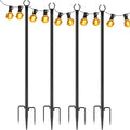 Outdoor String Light Poles 4 Pack - 11.1FT Heavy Duty Metal Forked Light Stand for Patio Backyard Garden Deck, Rustproof All-Season String Light Pole for Wedding Party Christmas Camping Decor