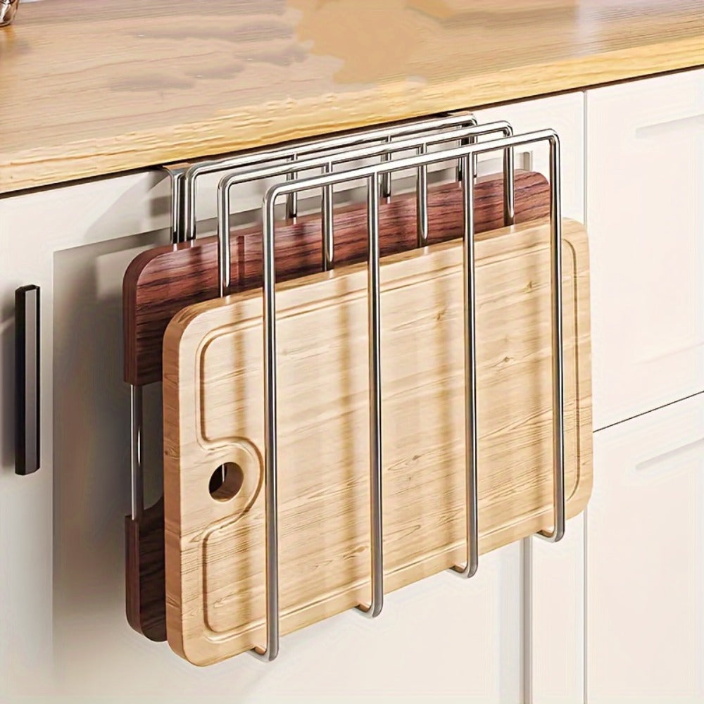 Kitchen Hook Rack for Cutting Boards Lids & Cabinet Door ¨C Heavy Duty Carbon Steel Wall Mounted Organizer for Kitchen Tools & Bathroom Supplies, Rust-Resistant Black