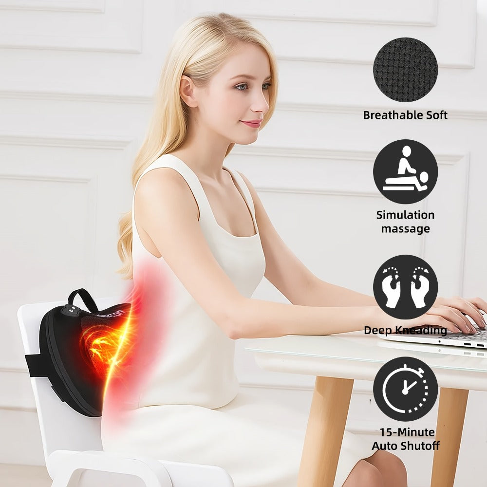 Neck & Back Massager Pillow with Heat ¨C Wireless 3D Kneading Acupressure Electric Massage Pillow for Lumbar, Shoulder & Neck Pain Relief, Portable Unisex Gift