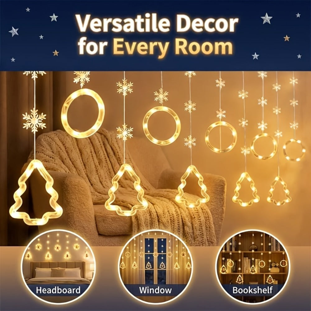 Mini LED String Lights Christmas Snowflake & Star Tree Shapes, 10-Pack USB Powered Fairy Lights 118 Inch, Indoor Holiday Decoration for Bedroom Window Curtain Wall Door Living Room Party Decor
