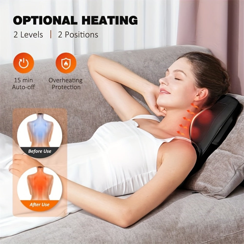 Neck Massager Pillow Heated Acupressure Electric Deep Tissue Kneading for Neck Shoulder Back Leg Muscle Relaxation Gift for Mom Dad Women Men