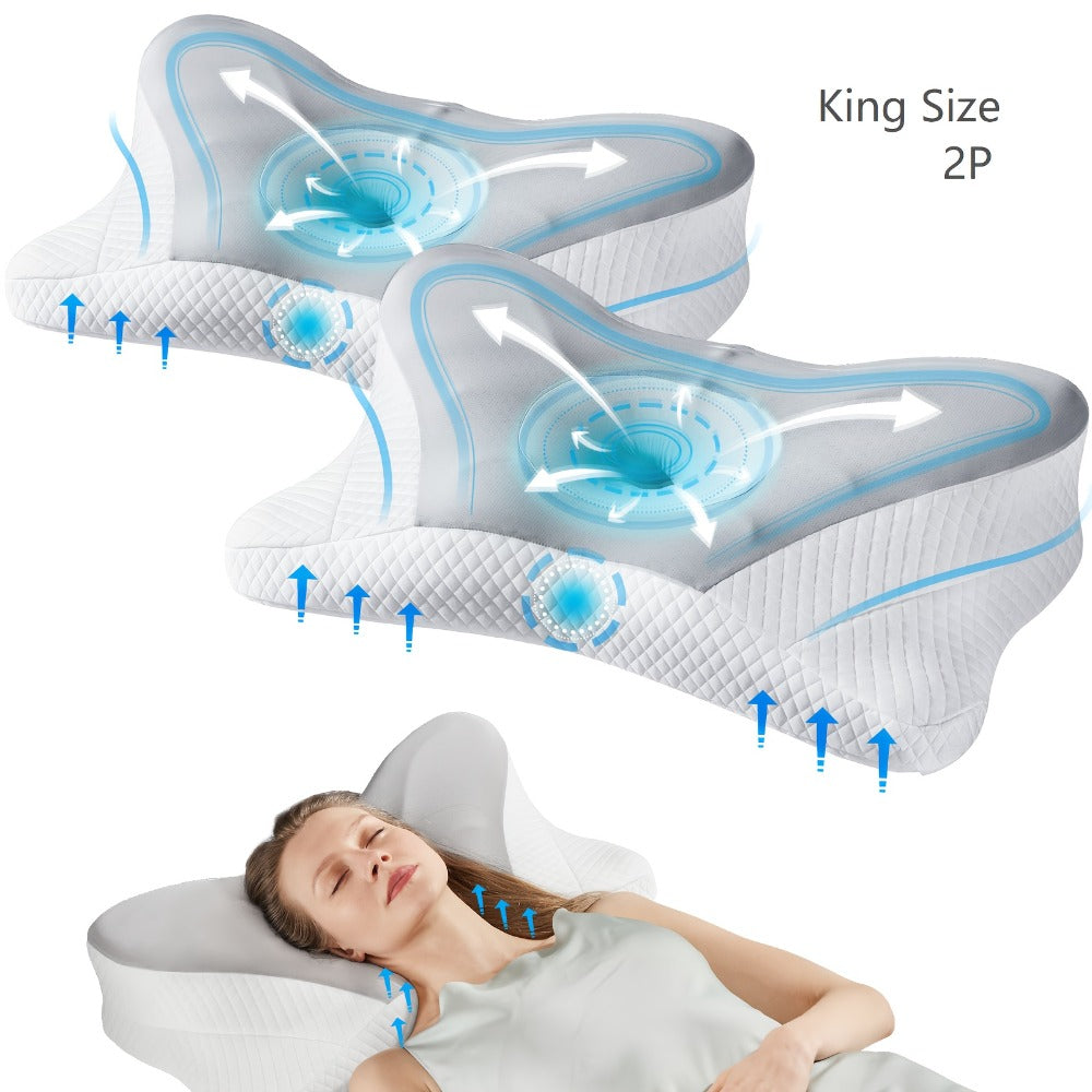Memory Foam Cervical Pillow Ergonomic Contour Neck Support Orthopedic Bed Pillow for Side Back Stomach Sleepers with Cooling Pillowcase Queen King