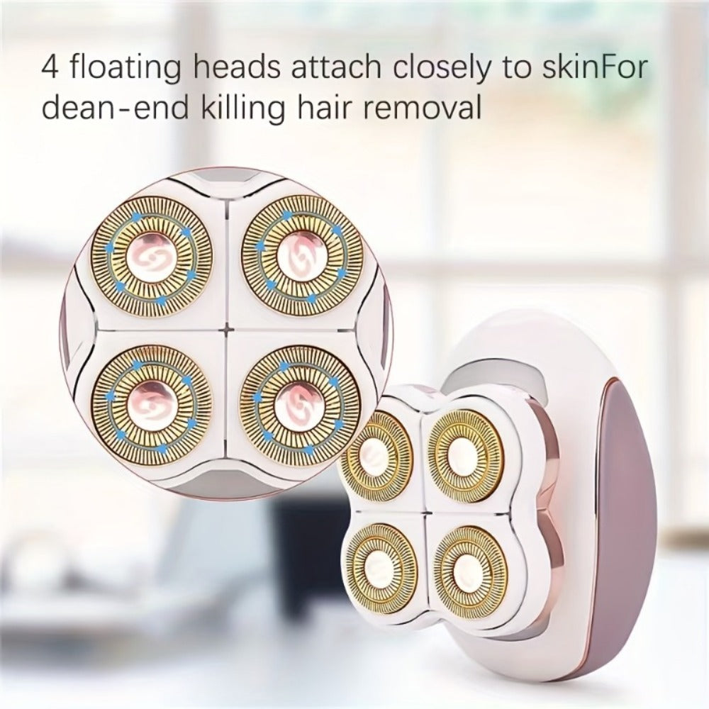 Women's Electric Shaver Full Body Hair Removal 4-Head 360¡ã Rotating Wet Dry USB Rechargeable for Face Bikini Legs Arms Chest Underarms Travel-Friendly with Clipper Attachments