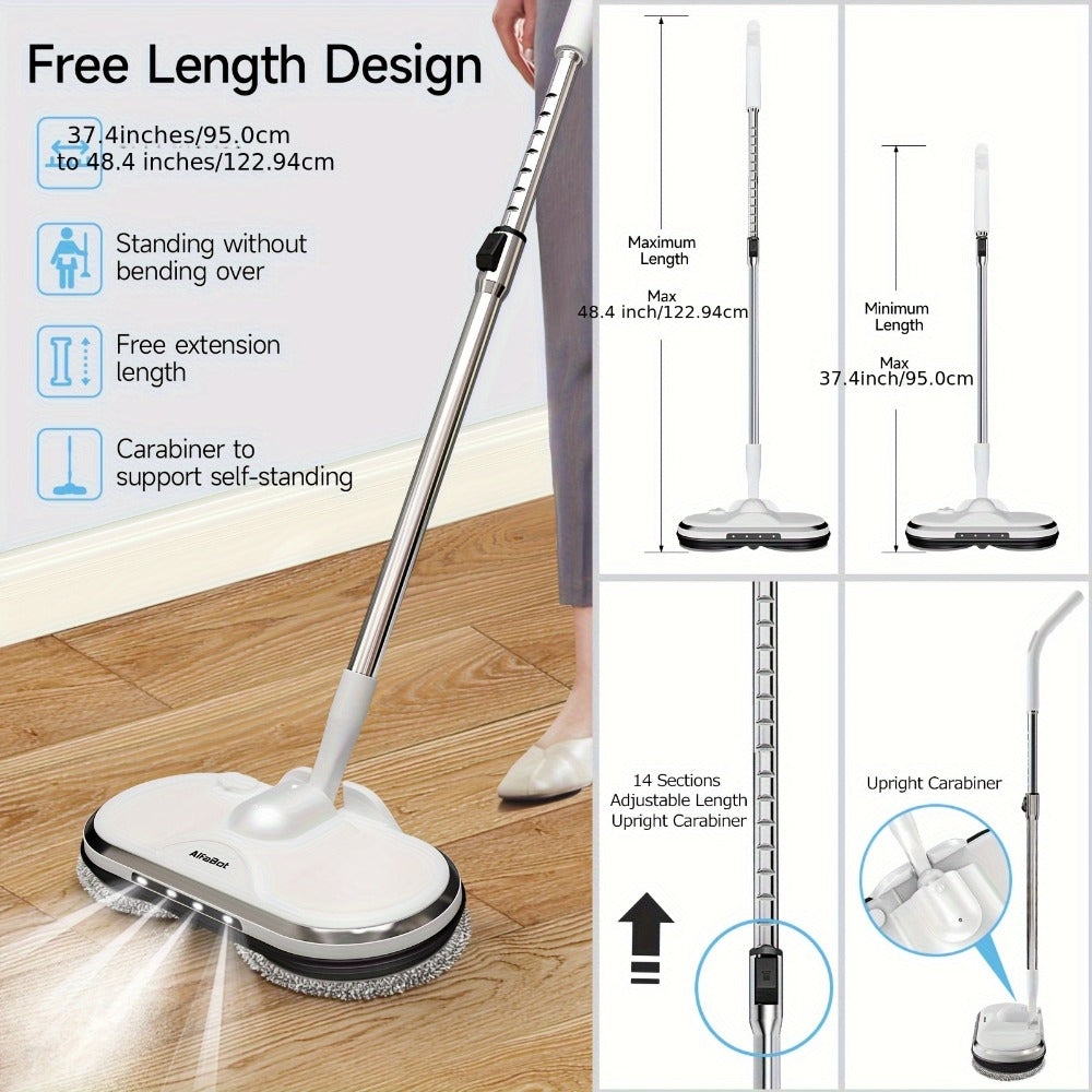 Cordless Electric Spin Mop with LED Headlight & Sprayer, 50-Min Runtime 6oz Water Tank, Lightweight Floor Scrubber for Hardwood Tile Laminate Floors