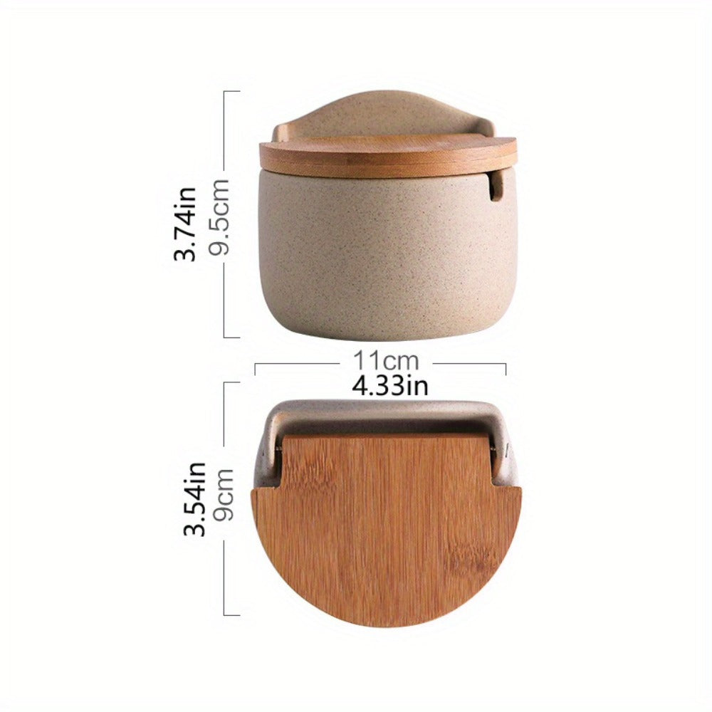 Ceramic Seasoning Pot Set with Lid & Spoon ¨C Salt Pepper Spice Jar Container with Tray Kitchen Condiment Storage Organizer for Counter Cooking Accessories Housewarming Gift