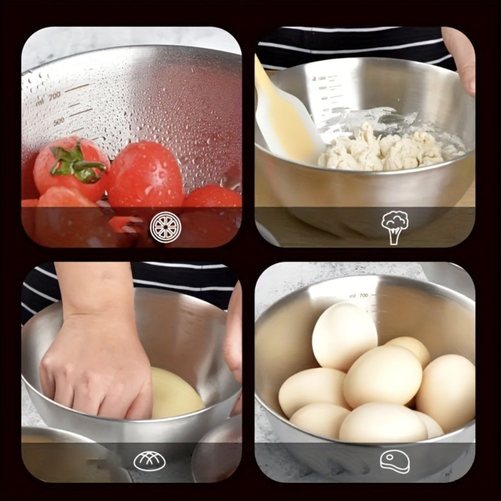 Stainless Steel Mixing Bowl Set 3-Piece with Measuring Marks ¨C Small Medium Large Nesting Bowls for Cooking, Baking & Food Prep, Durable 304 Stainless Steel Salad Bowl Set for Kitchen & Restaurant