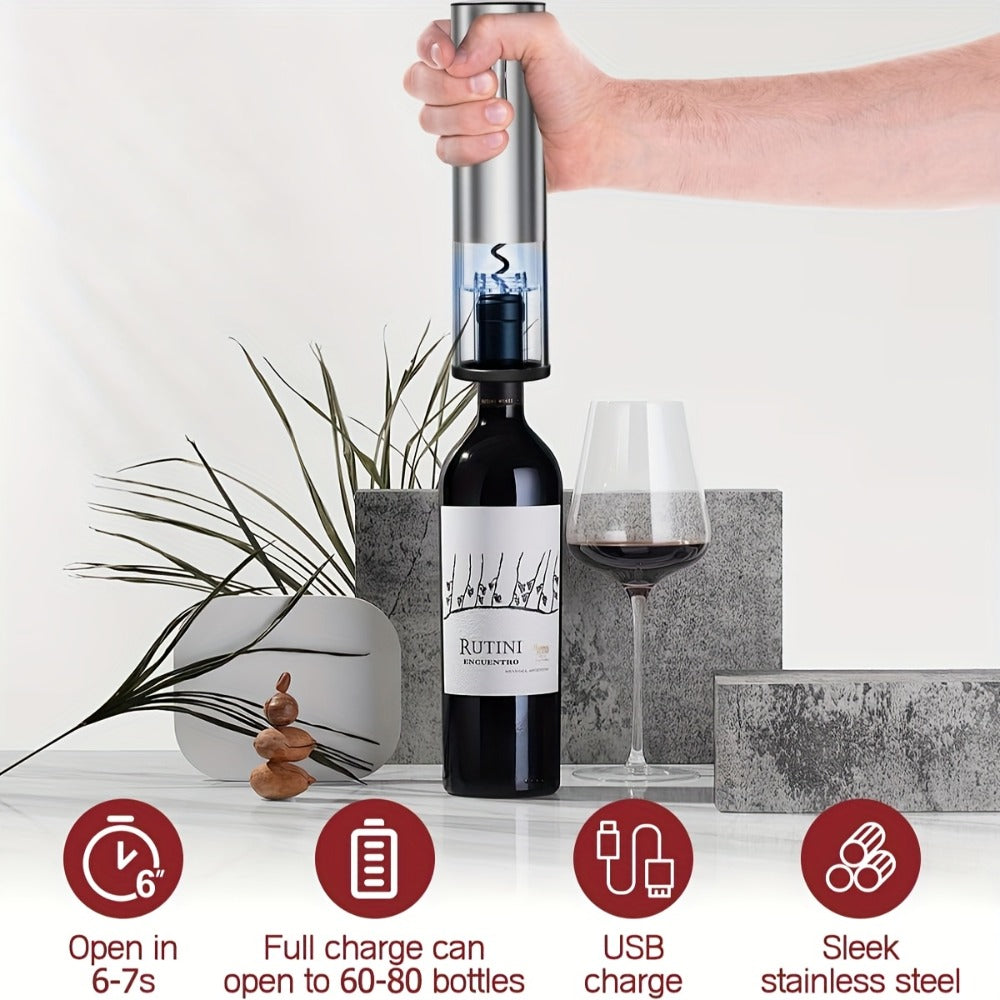 Electric Wine Opener Set ¨C Rechargeable Automatic Corkscrew with Wine Aerator Dispenser, Vacuum Stopper & Foil Cutter for Any Occasion Gift
