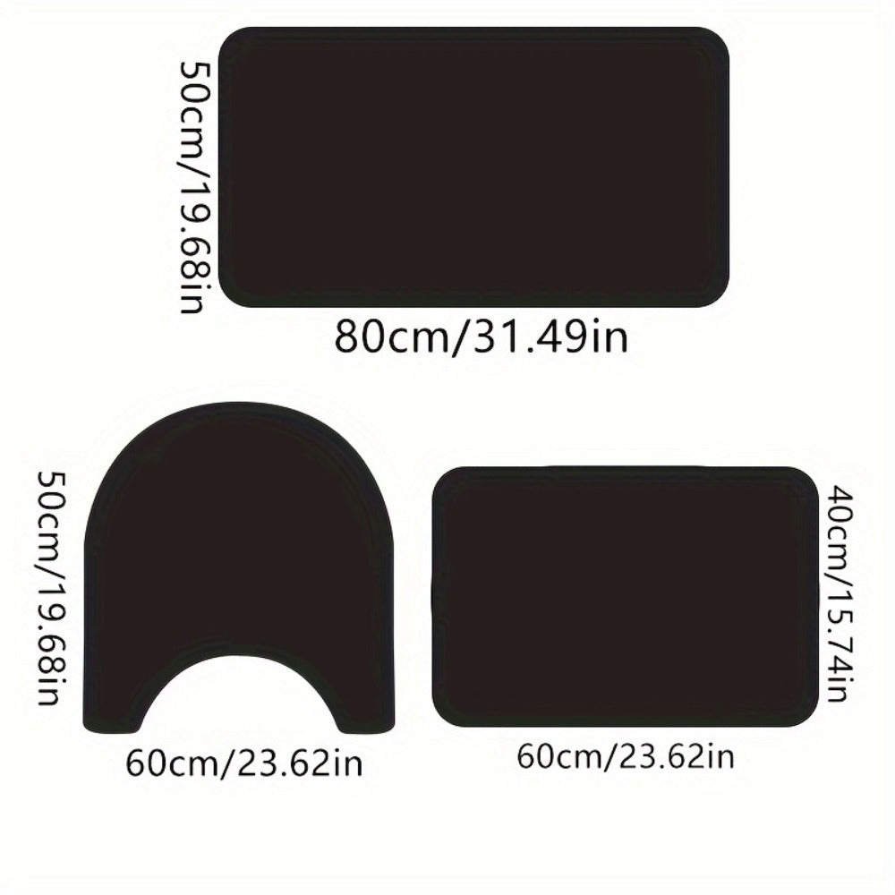 Bath Mat Set 3 Piece Non-Slip Absorbent Quick Dry 400GSM Polyester Braided Bathroom Rug for Bathroom Kitchen Laundry Room Indoor Floor Mat Easy to Clean Black Gray Blue Grey