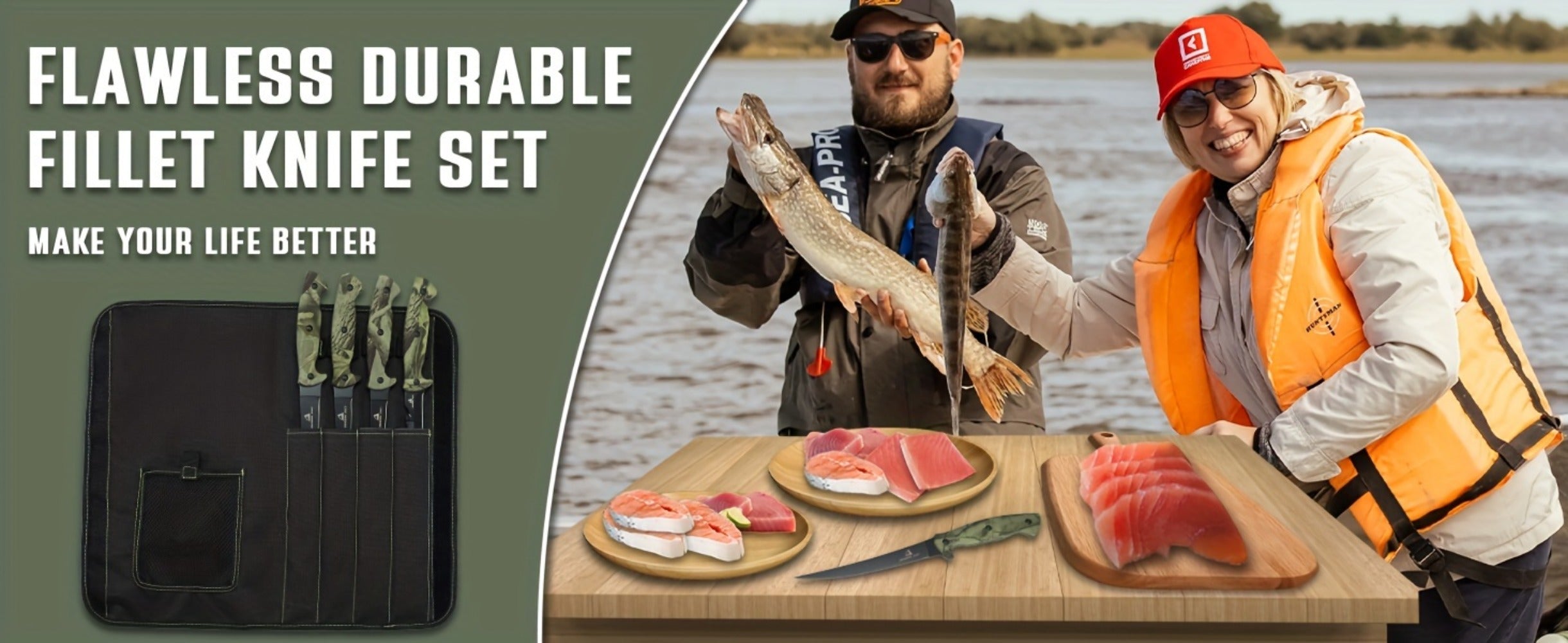 Fish Fillet Knife Set 4 Piece Ultra Sharp Stainless Steel Boning Knives with Storage Bag and Sharpener for Freshwater Saltwater Fishing