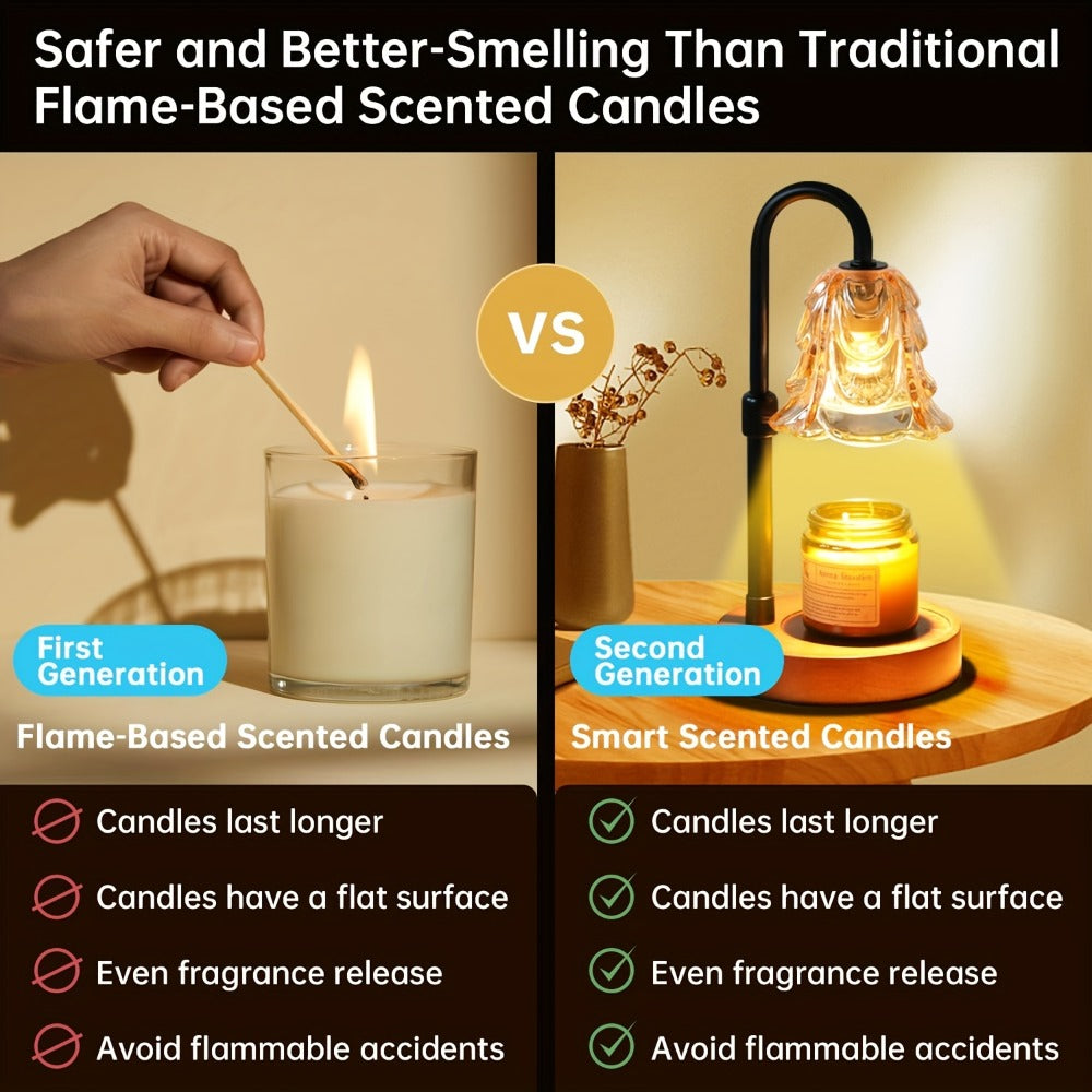 Candle Warmer Lamp 2 Pack with Dimmer and 12H Timer Adjustable Height Brightness Wood Base LED Wax Melt Warmer Flameless Candle Lamp for Home Decor Bedroom Living Room Gift for Mom Wife Friends
