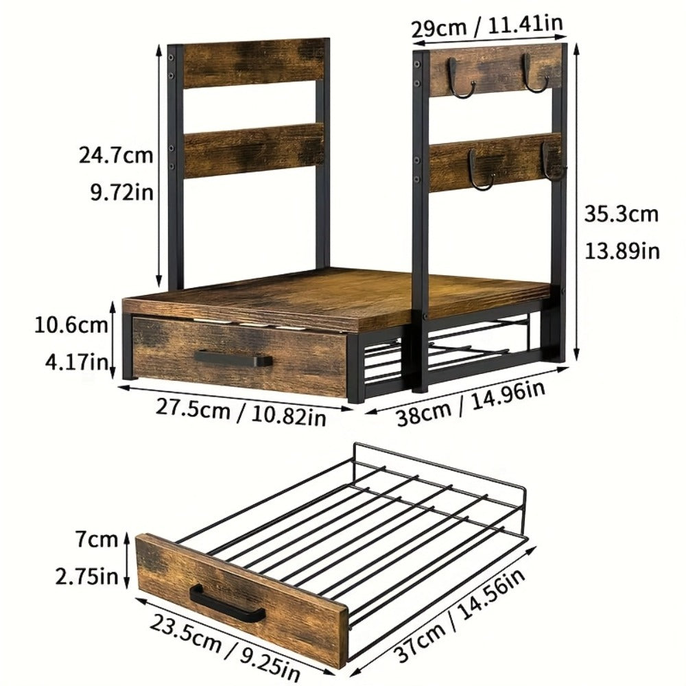 Coffee Pod Holder and Mug Rack - K Cup Capsule Organizer 70 Capacity Single Double Layer Coffee Machine Stand Countertop Storage | Rustic Brown | Kitchen Coffee Bar Organizer Gift