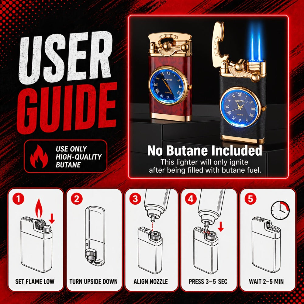 Vintage Rocker Butane Lighter Blue Double Flame Windproof - Multi-Function Dial, Adjustable Flame, Indoor & Outdoor | Gift for Dad & Boyfriend | Butane Not Included