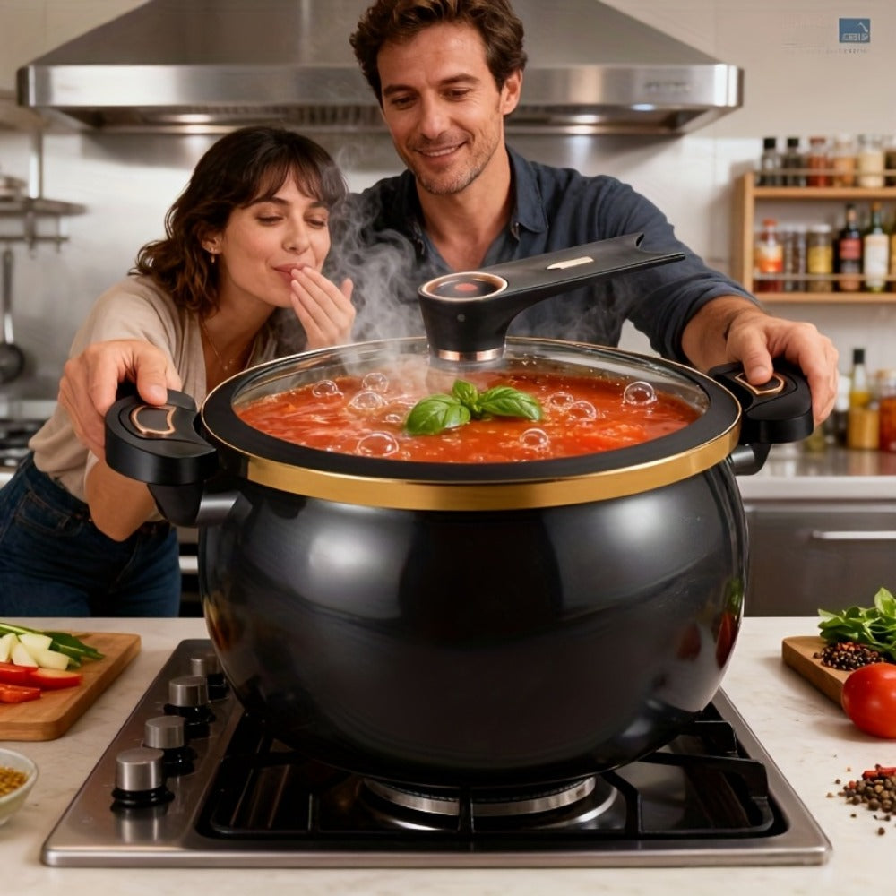 8.45QT Non-Stick Ceramic Stockpot with Twist Lock Handle - Induction & Gas Compatible, Cast Iron, Home & Restaurant