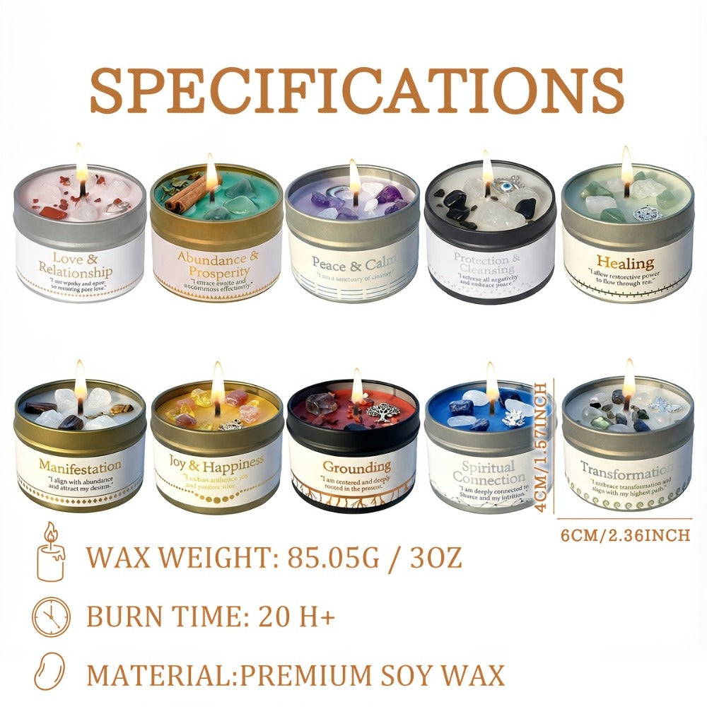 Manifestation Candles Scented Soy Wax with Crystal & Guidance Card for Meditation Yoga Focus | Law of Attraction Abundance Candle | Christmas Birthday Gift for Women