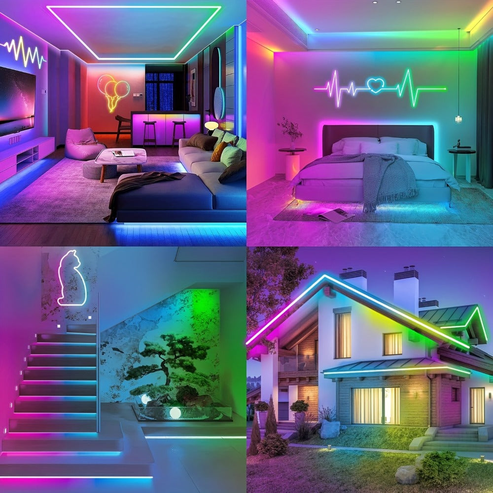 RGBIC Color Chasing LED Neon Rope Light with App & Remote Control, Music Sync, DIY Design, Multi-Color Including White, USB Powered, for Bedroom, Gaming Room, Christmas, Indoor & Outdoor Decoration