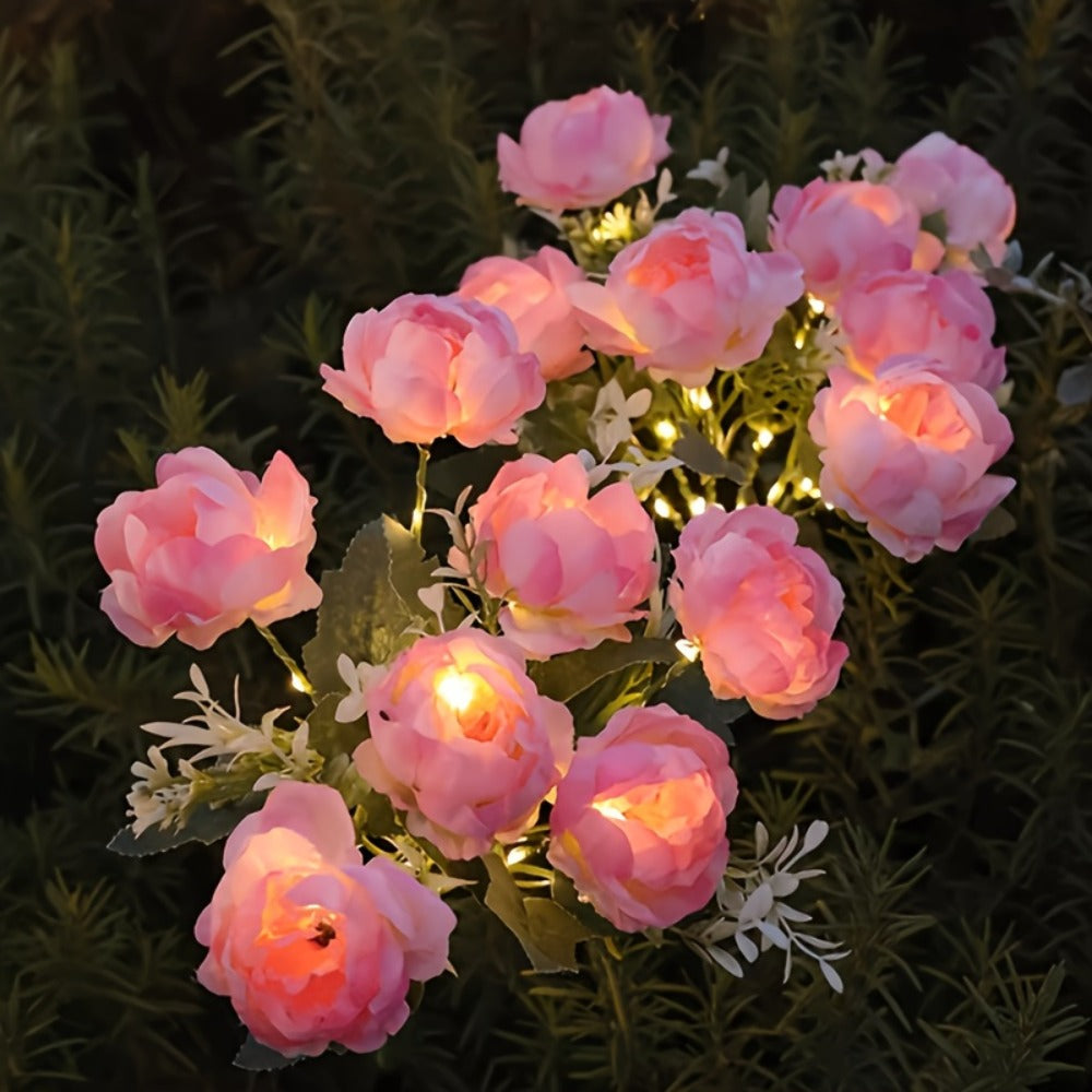 Solar Peony Flower Light 2PCS IP65 Waterproof - 84 LED Artificial Blooms 14 Fancy Lights Solar Powered Outdoor Garden Stake Lights for Lawn Yard Patio Holiday Decor Mother's Day Gift - 4 Colors