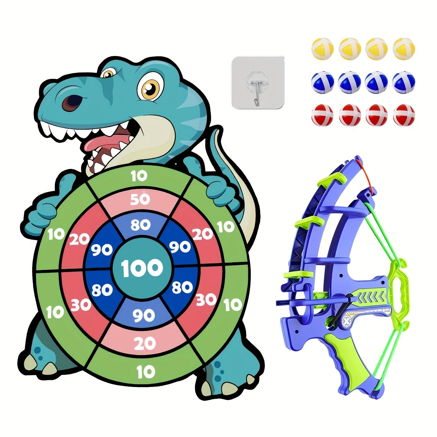 Dinosaur Sticky Target Ball Set with Blue Bow ¨C Multiple Game Modes, Party Favor for Kids, Safe & Durable Fun Toy Gift for Her & Him