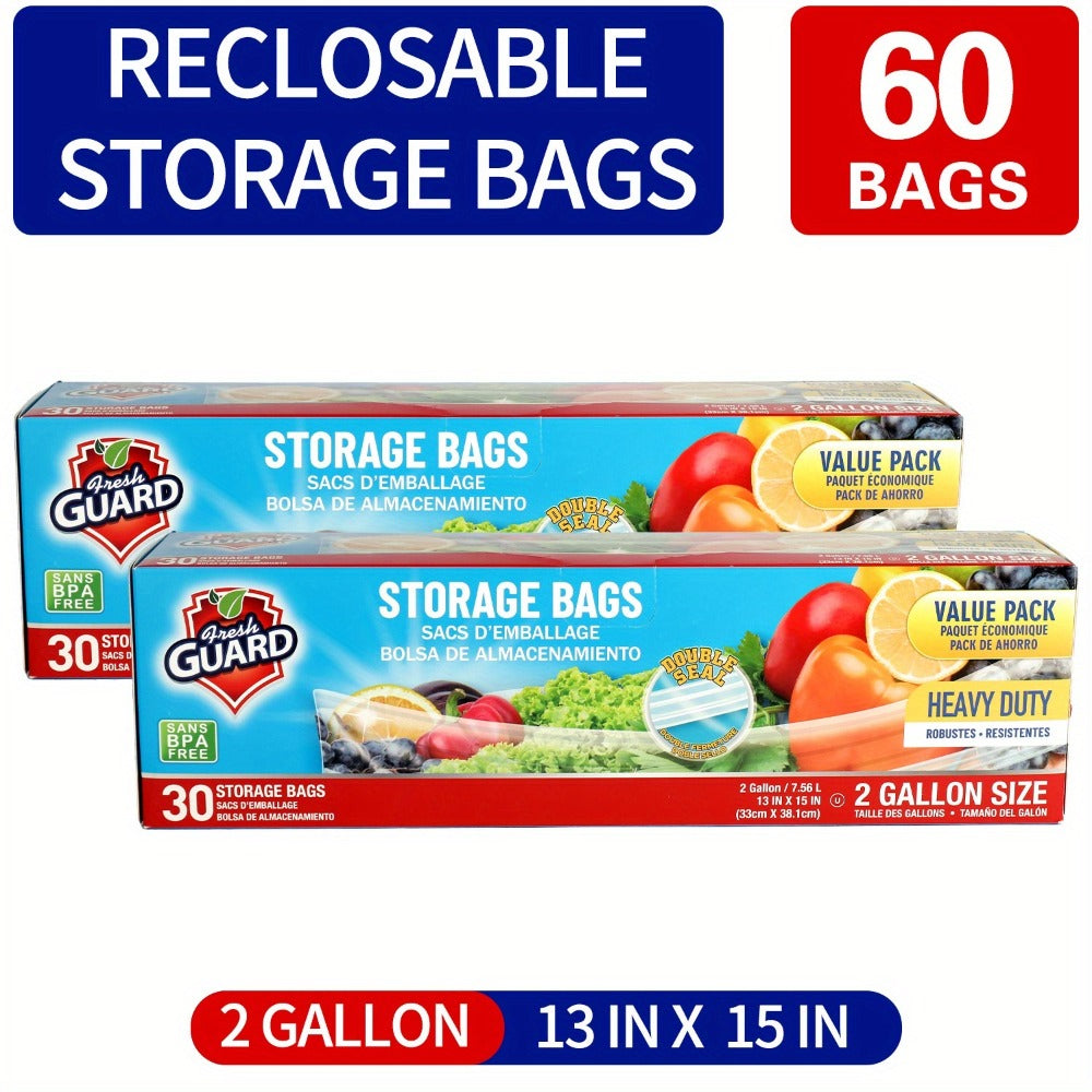 Reclosable Food Storage Bags Heavy Duty Ziplock Seal Fresh-Keeping Bags for Fruits Vegetables Grains Meat Kitchen Organizer Multiple Sizes 0.25 Gal 1 Gal 2 Gal