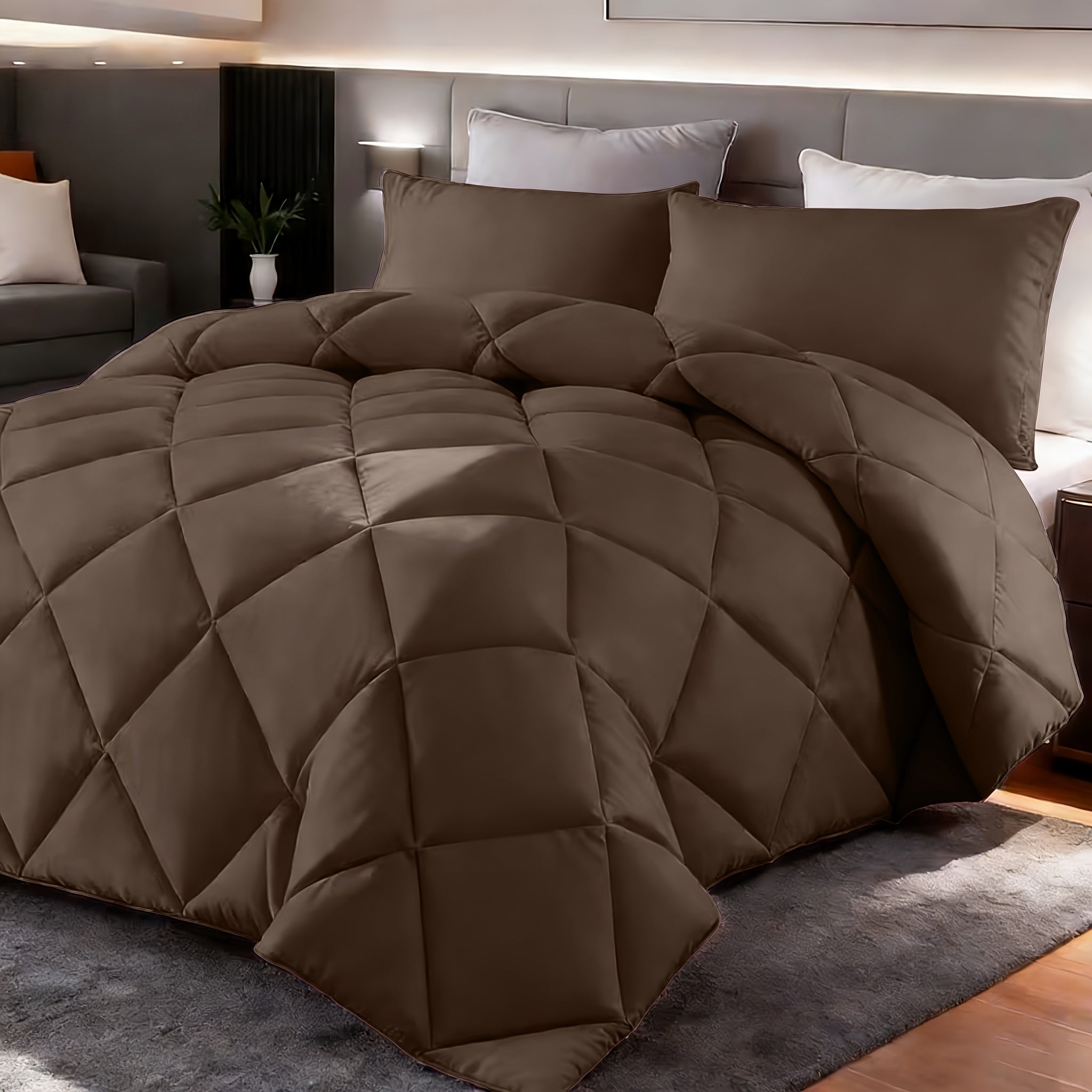 Comforter Set 2-3 Piece Rhombus Grid Luxury - Soft Lightweight Breathable Oversized Bedding Set with Pillowcases, All Season Twin Queen King, 24 Colors Available