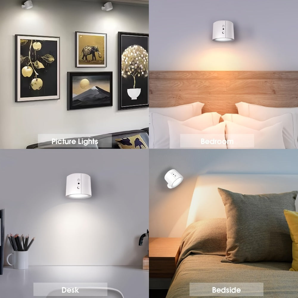 Rechargeable Wall Sconce LED Reading Light - GVTCO Magnetic 360¡ã Rotation Wall Lamp with Remote Control, 3 Color Temperatures, Dimmable, 1200mAh Battery, USB-C Charging for Bedroom, Bedside & Hallway
