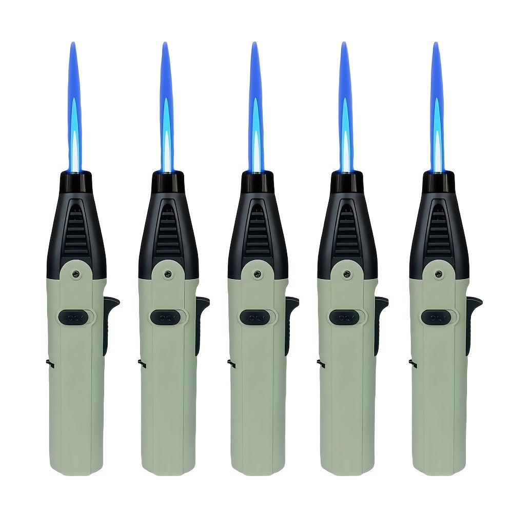Windproof Torch Lighter 5 Pack Outdoor Butane Gas Lighter Set 1300 1800 Degree Blue Flame Safety Lock Gift Box Camping BBQ Candle Fireplace Butane Not Included