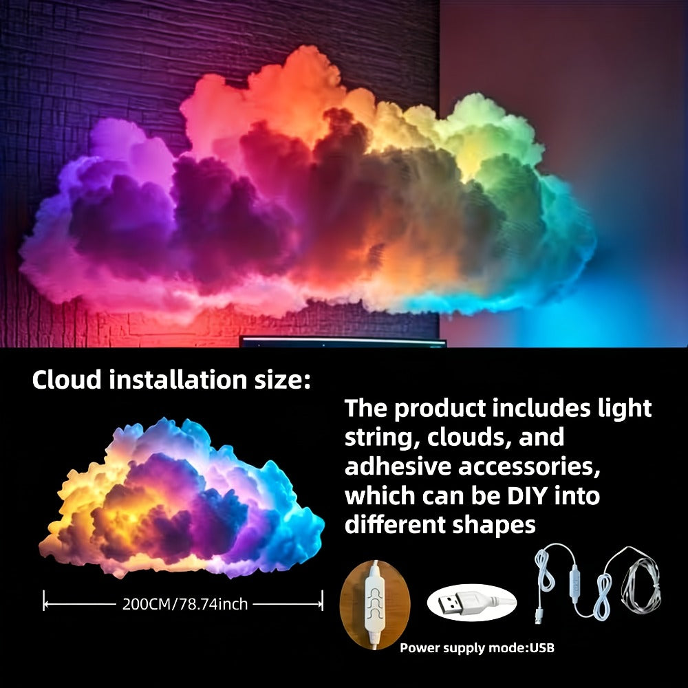 3D Thunder Cloud Lamp RGB Music Sync LED Light USB Powered Sound Sensitive IC Mood Lighting for Game Room Photography Studio Halloween Christmas Party Atmosphere Decoration