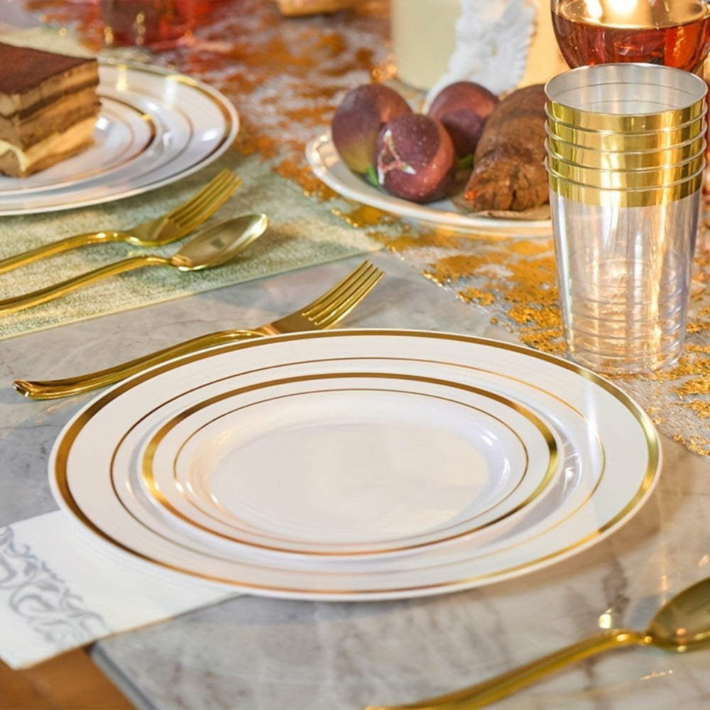 Disposable Party Dinnerware Set 350 700 Pieces Gold Silver Plastic Plates Salad Plates Cutlery Cups Napkins for 50 100 Guests Wedding Birthday Graduation Party