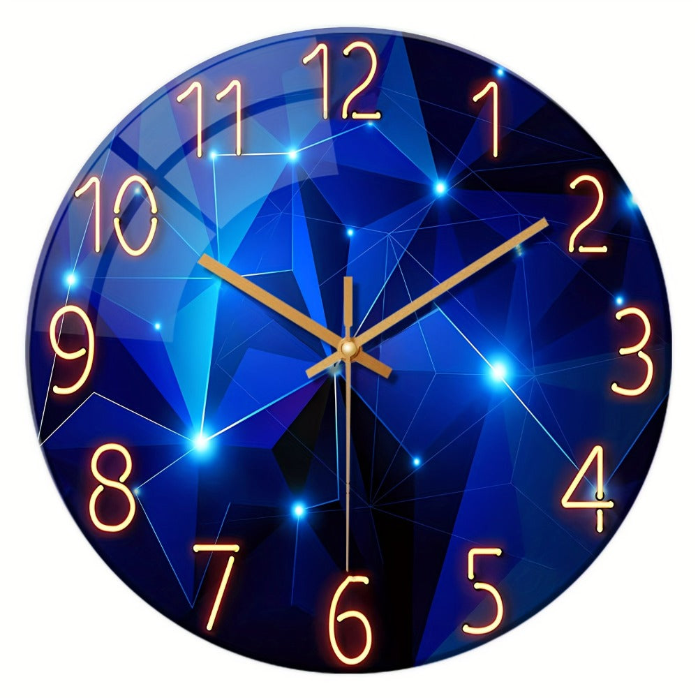 Modern Blue Glass Wall Clock Silent Non-Ticking Quartz Movement Battery Operated Tempered Glass Large Wall Clock for Living Room Bedroom Office Home Decor Gift