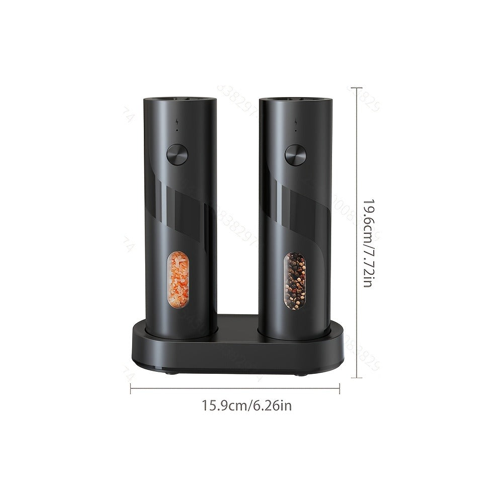 Electric Salt and Pepper Grinder Set with LED Light & Gravity Sensor ¨C USB Rechargeable, Top-Fill, Large Capacity Automatic Spice Mill ¨C 1 or 2 Pack Kitchen Gift Set