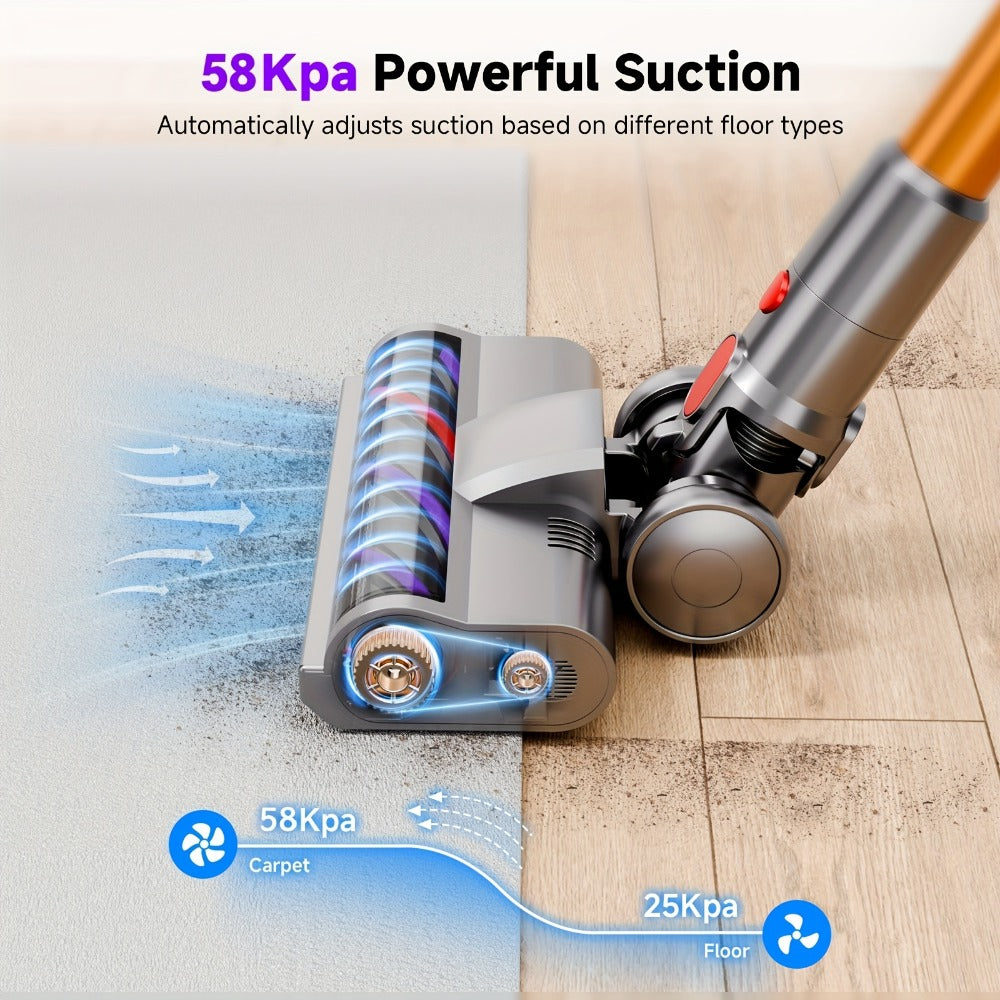 Cordless Vacuum Cleaner 58Kpa Strong Suction 6-in-1 Rechargeable Stick Vacuum with LED Electric Floor Brush Self-Standing Handheld Lightweight for Carpet Hard Floor Pet Hair Home Car