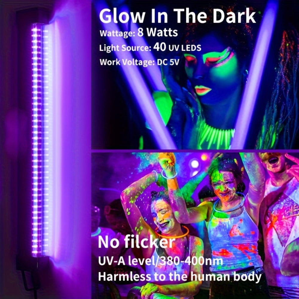 UV Black Light Strip USB LED ¨C 32cm / 12.6ft Portable Magnetic Black Light Tube for Halloween Party, Fluorescent Tapestry, Body Paint, Posters, Christmas & Cabinet Lighting (3-Pack / 4-Pack)