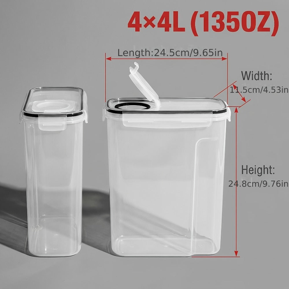 Airtight Food Storage Containers 4 Pack Extra Large 4L/135oz - BPA-Free Plastic Cereal Canisters with Pour Spout for Pantry Organization, Grain, Nuts, Flour & Rice Storage, Includes Labels & Marker