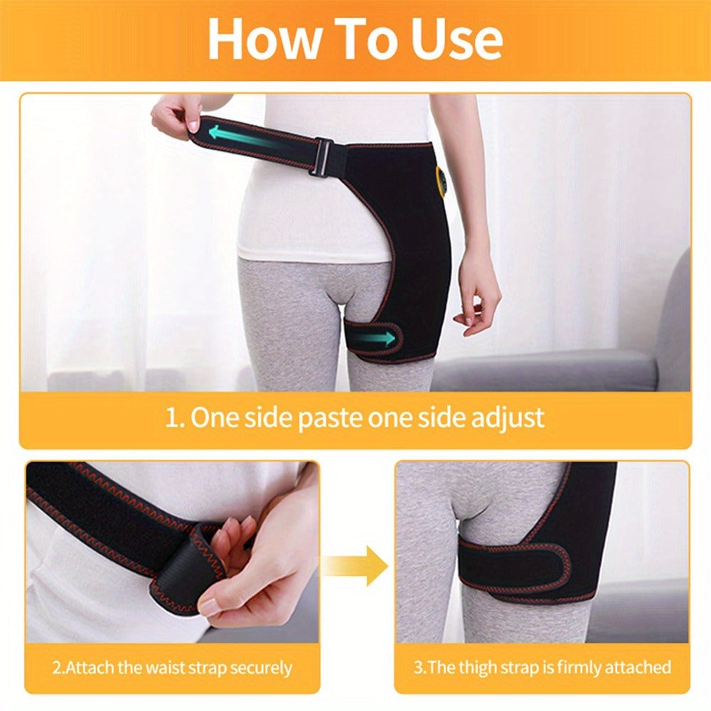 Heated Hip Brace USB Electric Heating Pad with 3 Vibration Massage Modes Hip Pain Relief Wrap Belt for Women Men Sciatica Arthritis SI Joint Lower Back Therapy
