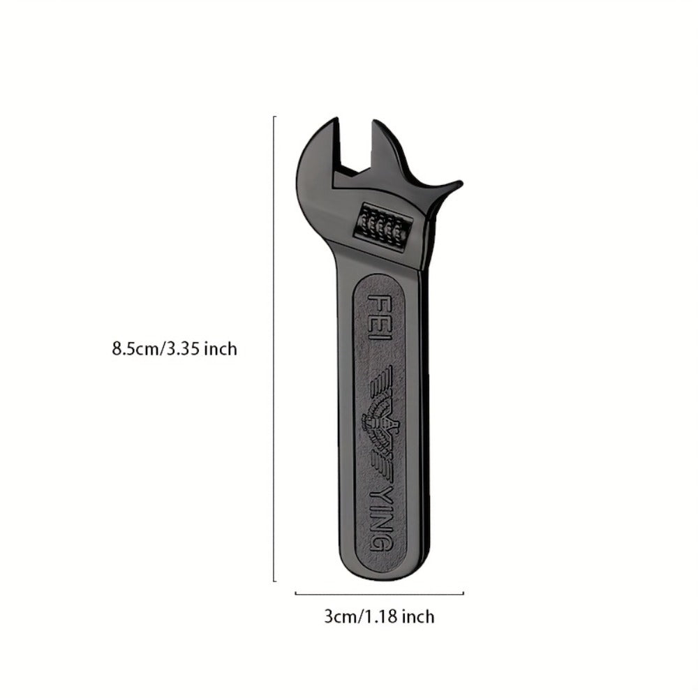 Spanner Shape Novelty Lighter ¨C Refillable Butane Windproof Metal Lighter, Cool Gadget Gift for Men | Father's Day Gift Idea | Bright Chrome & Black | No Butane Included