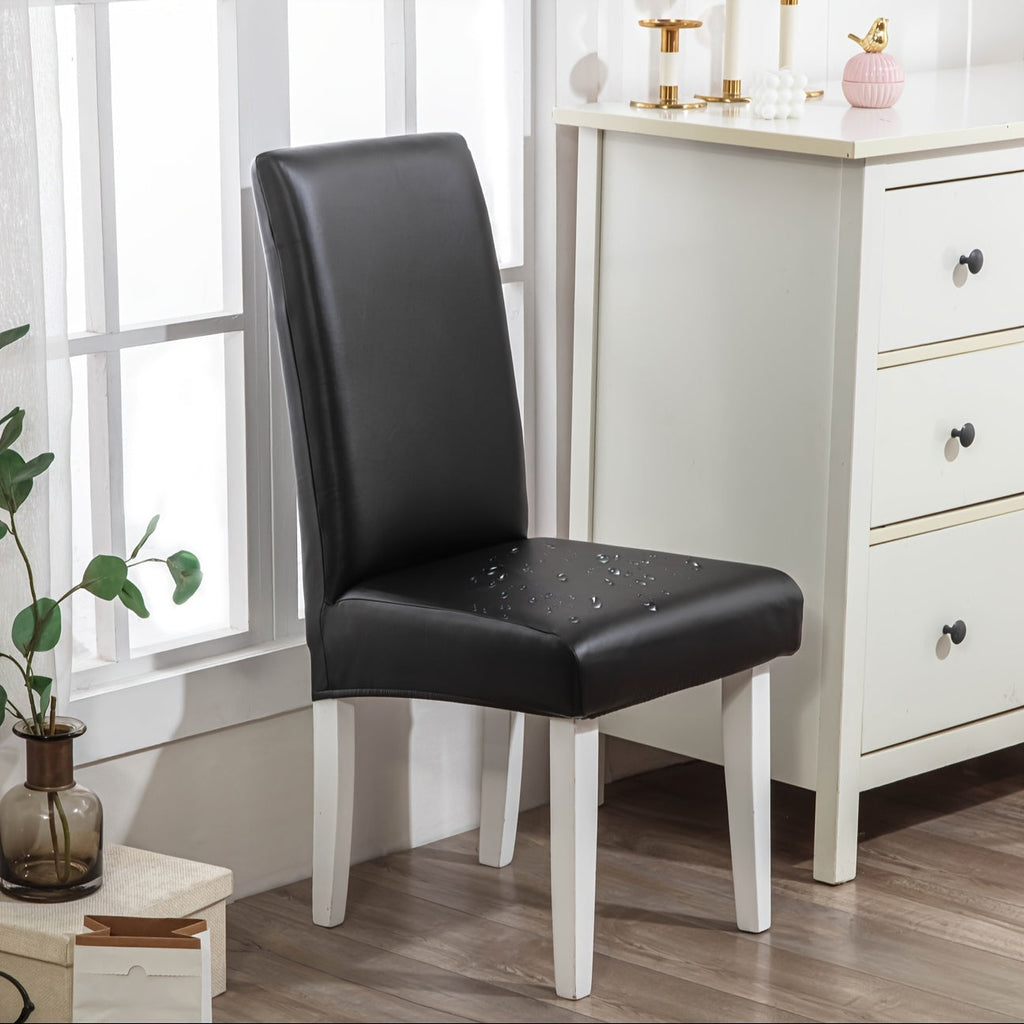 Dining Chair Covers Set of 4 6 Waterproof PU Leather Stretch Slipcover Oil Proof Universal Fit Chair Protector for Dining Room Kitchen Hotel Home Decor - 9 Colors
