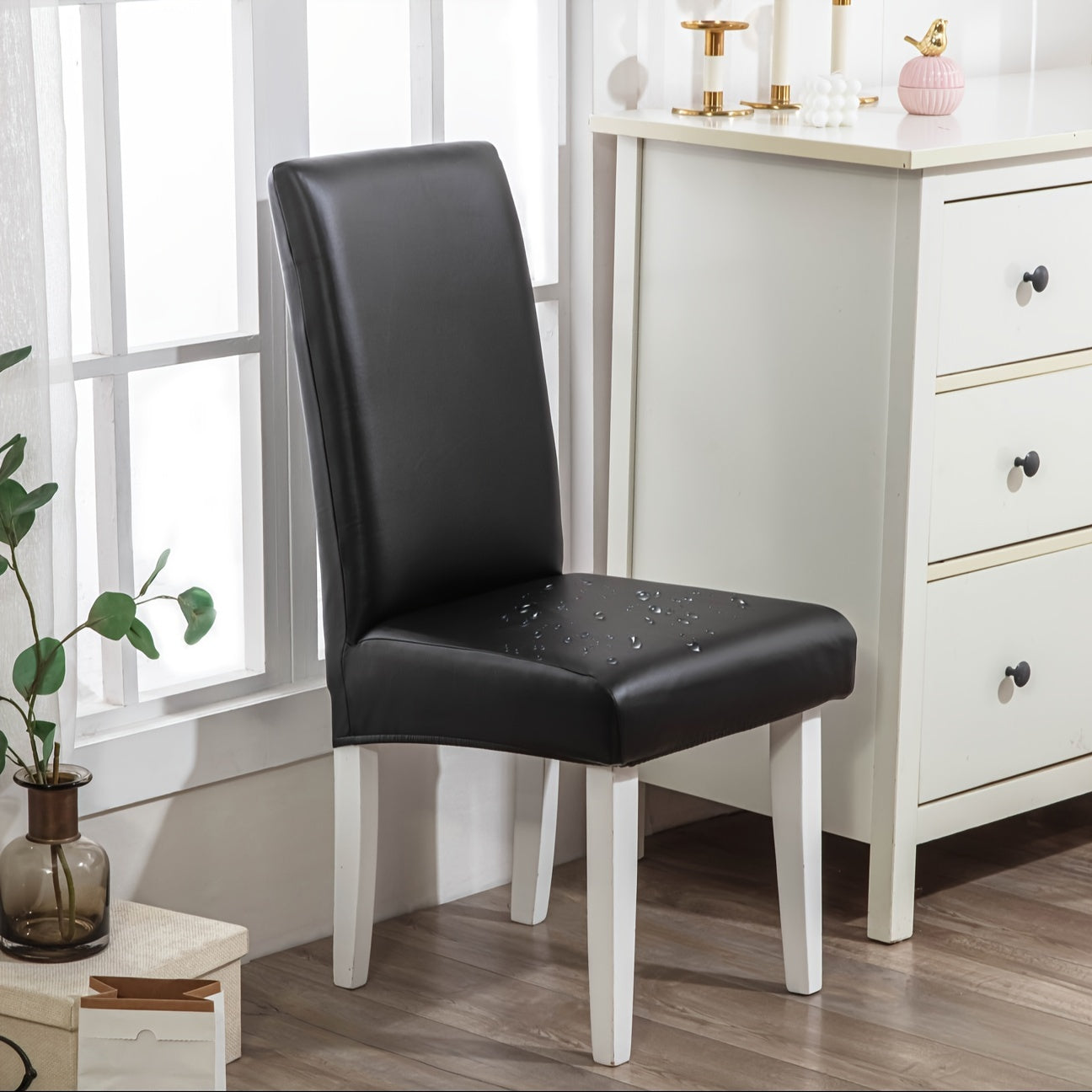 Dining Chair Covers Set of 4 6 Waterproof PU Leather Stretch Slipcover Oil Proof Universal Fit Chair Protector for Dining Room Kitchen Hotel Home Decor - 9 Colors