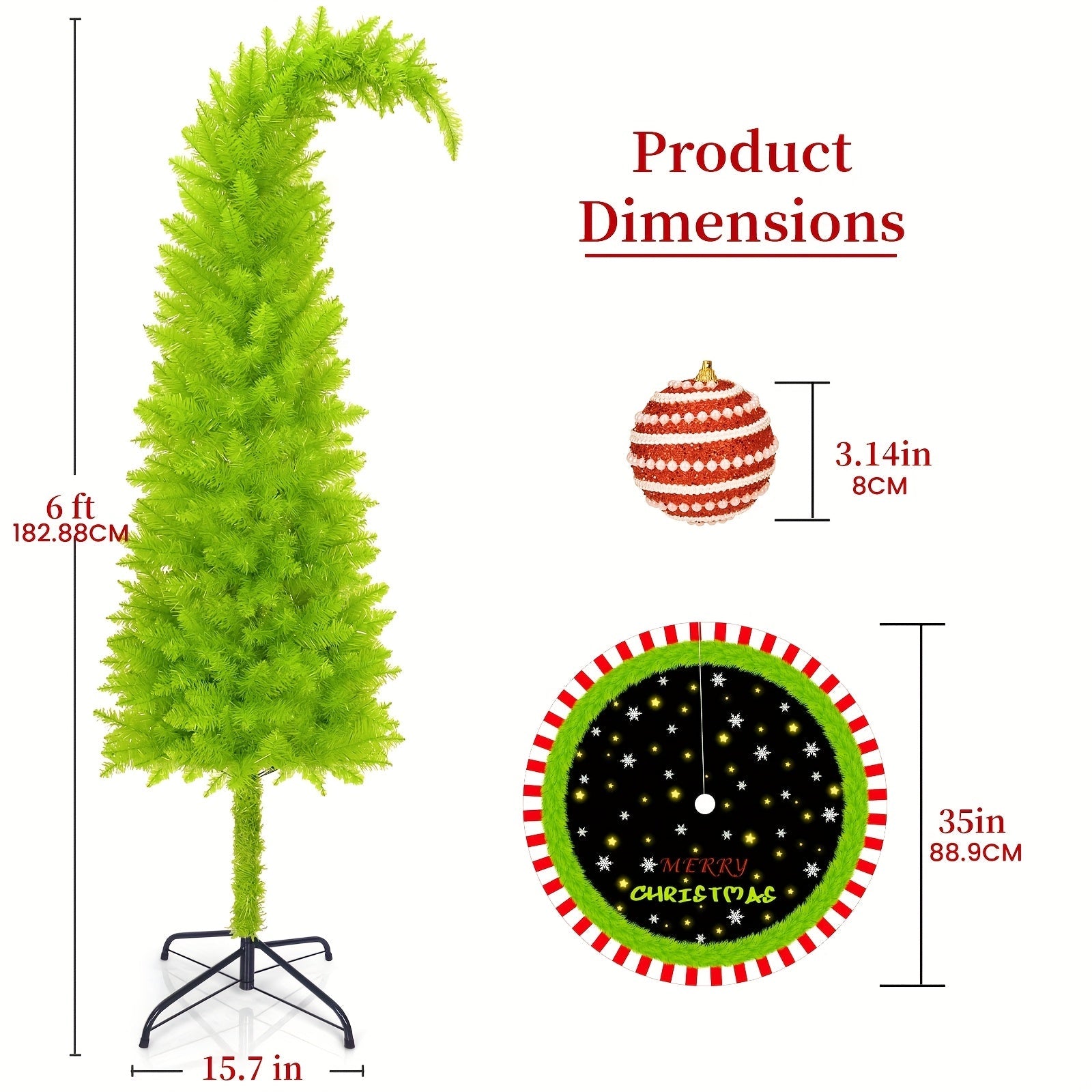 6 Foot Artificial Christmas Tree with Lights Tree Skirt and Christmas Ball Bendable Xmas Tree Stand Indoor Holiday Window Display Decoration