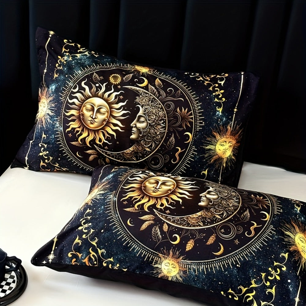 Sun Moon Planet Duvet Cover Set 3pcs Colorful Celestial Print Soft Breathable Bedding with Pillowcases Twin Full Queen King
