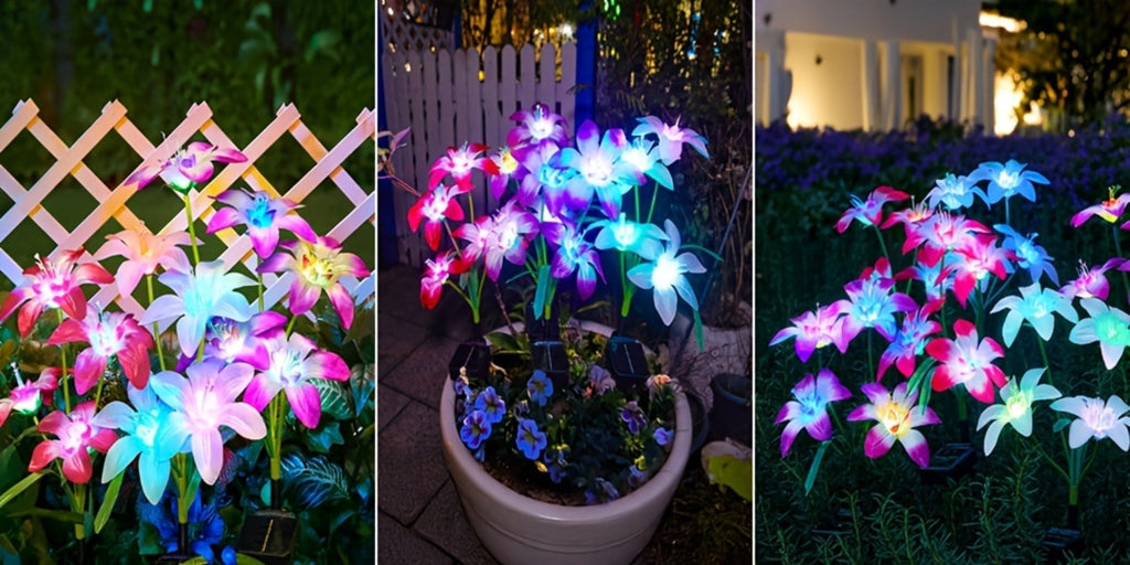 Solar Garden Lights Blooming Lily Flower | 7 Color Changing LED | Waterproof Outdoor Solar Stake Lights | Yard Patio Pathway Gravestone Decor | 2 4 12 Pack Solar Flower Lights