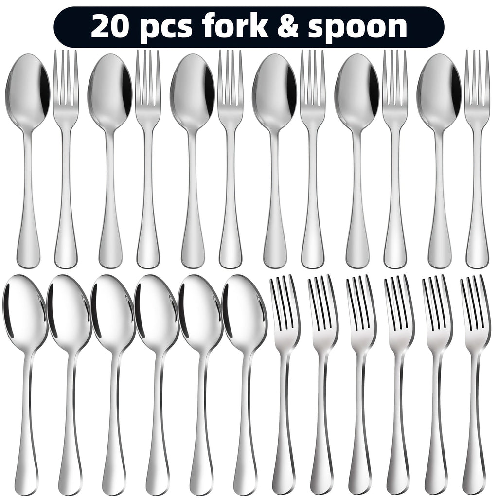 Stainless Steel Flatware Cutlery Set ¨C Mirror Polished, Dishwasher Safe, Silver & Black Options, Service for 4 / 8 / 12 ¨C Kitchen Utensil Set for Home, Restaurant & Wedding Gift