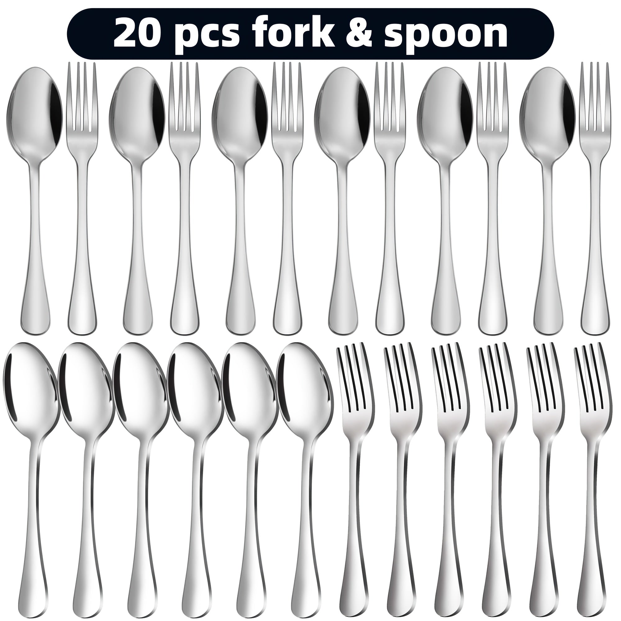 Stainless Steel Flatware Cutlery Set ¨C Mirror Polished, Dishwasher Safe, Silver & Black Options, Service for 4 / 8 / 12 ¨C Kitchen Utensil Set for Home, Restaurant & Wedding Gift